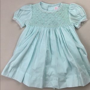 Petit Ami Pale Turquoise Rosebud Smocked Dress